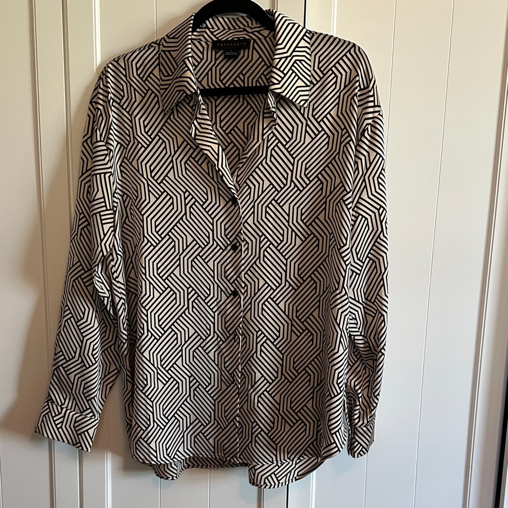 Geometric Black and Tan Button-Up Shirt